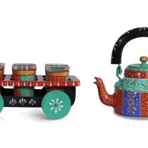 HEM Crafts Hand Painted Kettle with 6 Hand Painted Glasses & Wooden Tray_10
